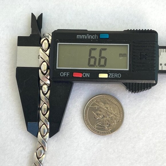 VTG Sterling Silver 925 Mexico Heavy Modernist 6MM XO Link Bracelet Sz 7.5" 24g - Picture 14 of 16